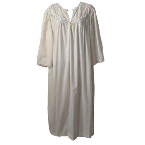 Vintage Barbizon Country Night Gown L XL Lace Rose Bud Cotton Blend 70s Ivory